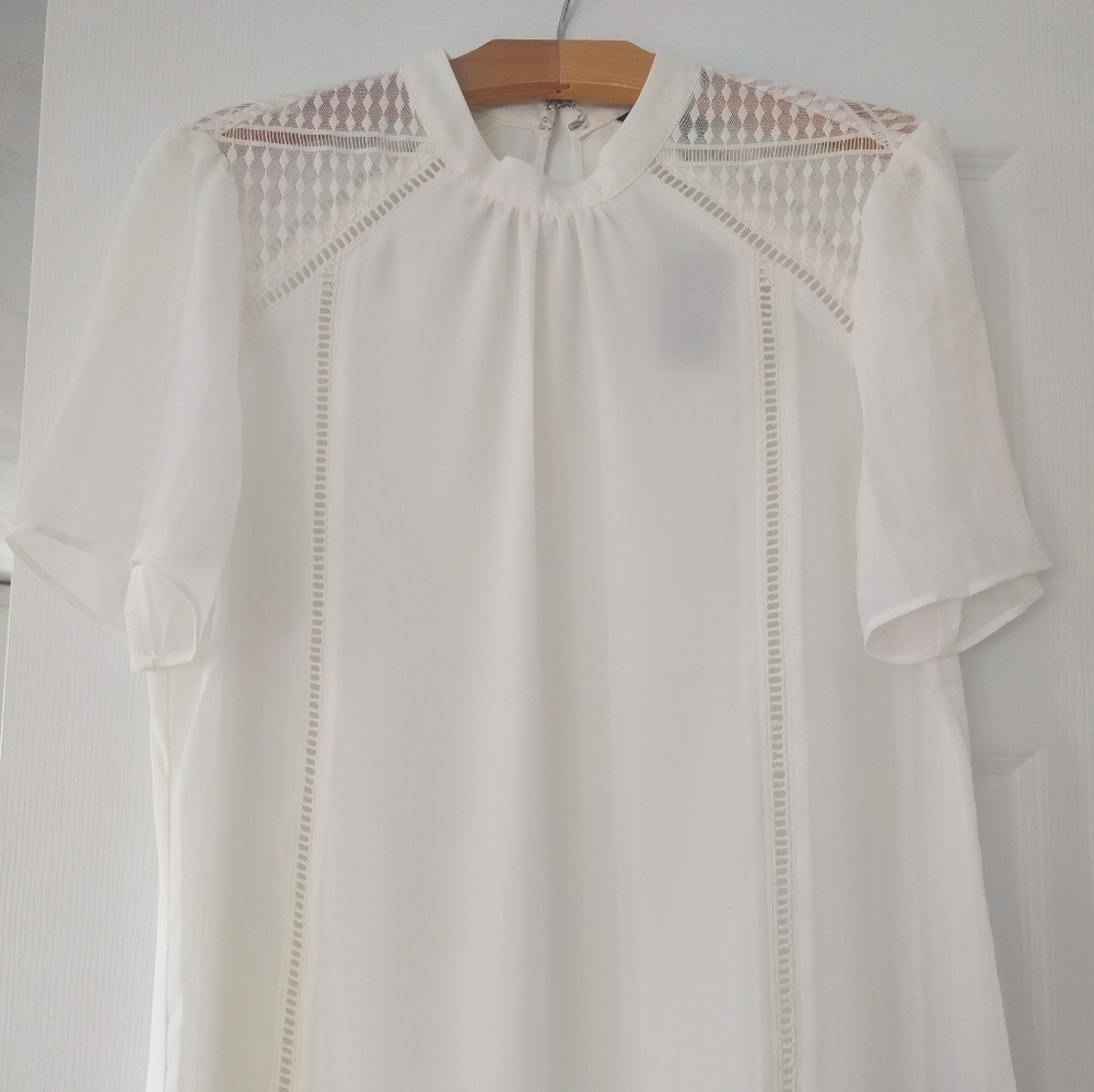 White high neck short sleeve blouse